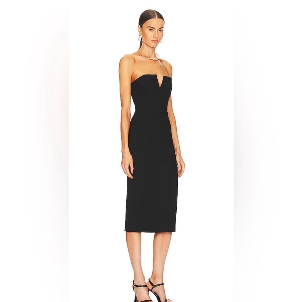 Veronica Beard Black Strapless Midi Dress with Notch Neckline - Picture 2 of 7